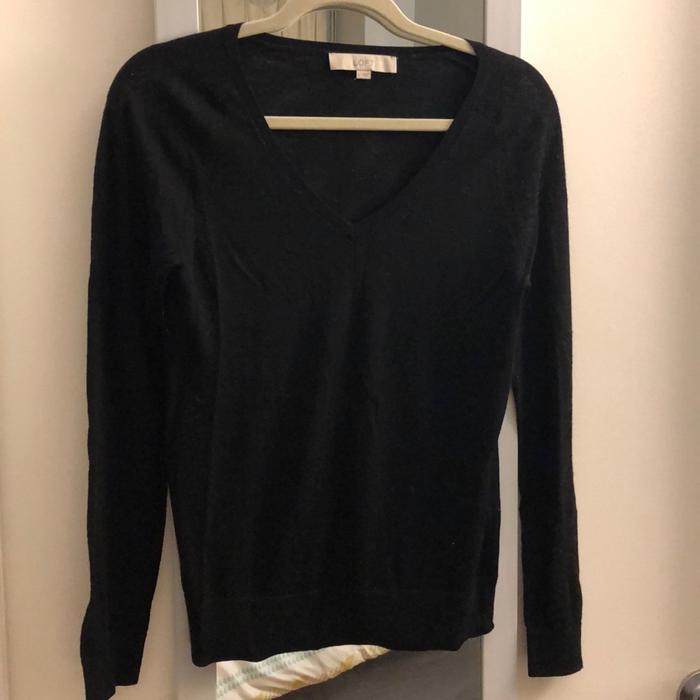 LOFT black V-neck sweater, size small